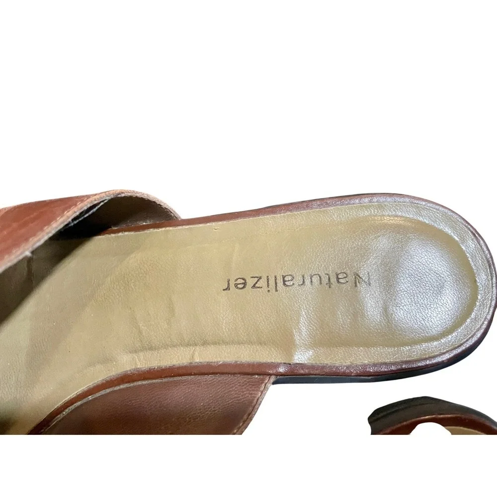 Naturalizer Womens Brown Leather Crossover Slide Sandals Block Heel 8M